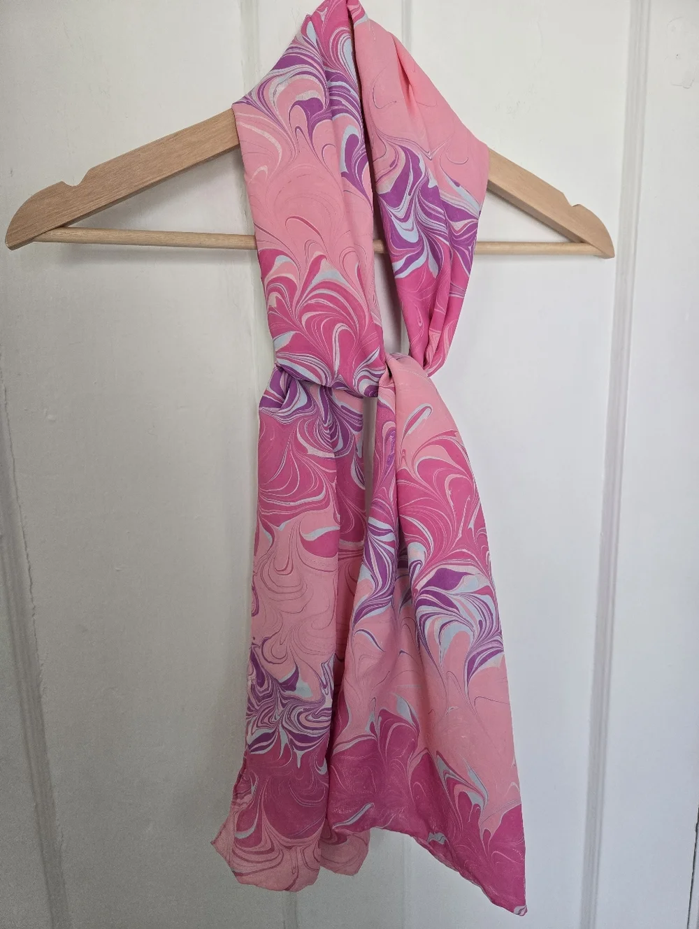 Women's 100% Silk Scarf Pink Marble Print Art To Wear Artsy Barbiecore Accessory
